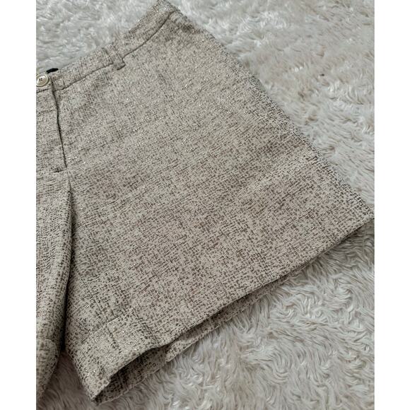 Max Mara Weekend 29" Metallic SIlver Gold Tweed Linen Lined Shorts - Picture 3 of 12
